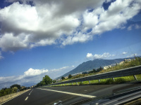 with a mercedes clk on the autostrada a3 in italy passing the vesuv near naples