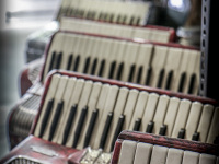 some accordions on the flea market in the avissinias square in monastiraki in athens