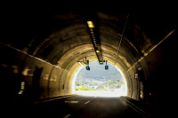 the end of a tunnel on the highway 5 in greece near gavrolimni