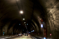 some cars in a tunnel on the highway 5 in greece near gavrolimni