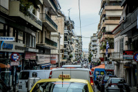 view in a street with much traffic in piraeus in athensthens
