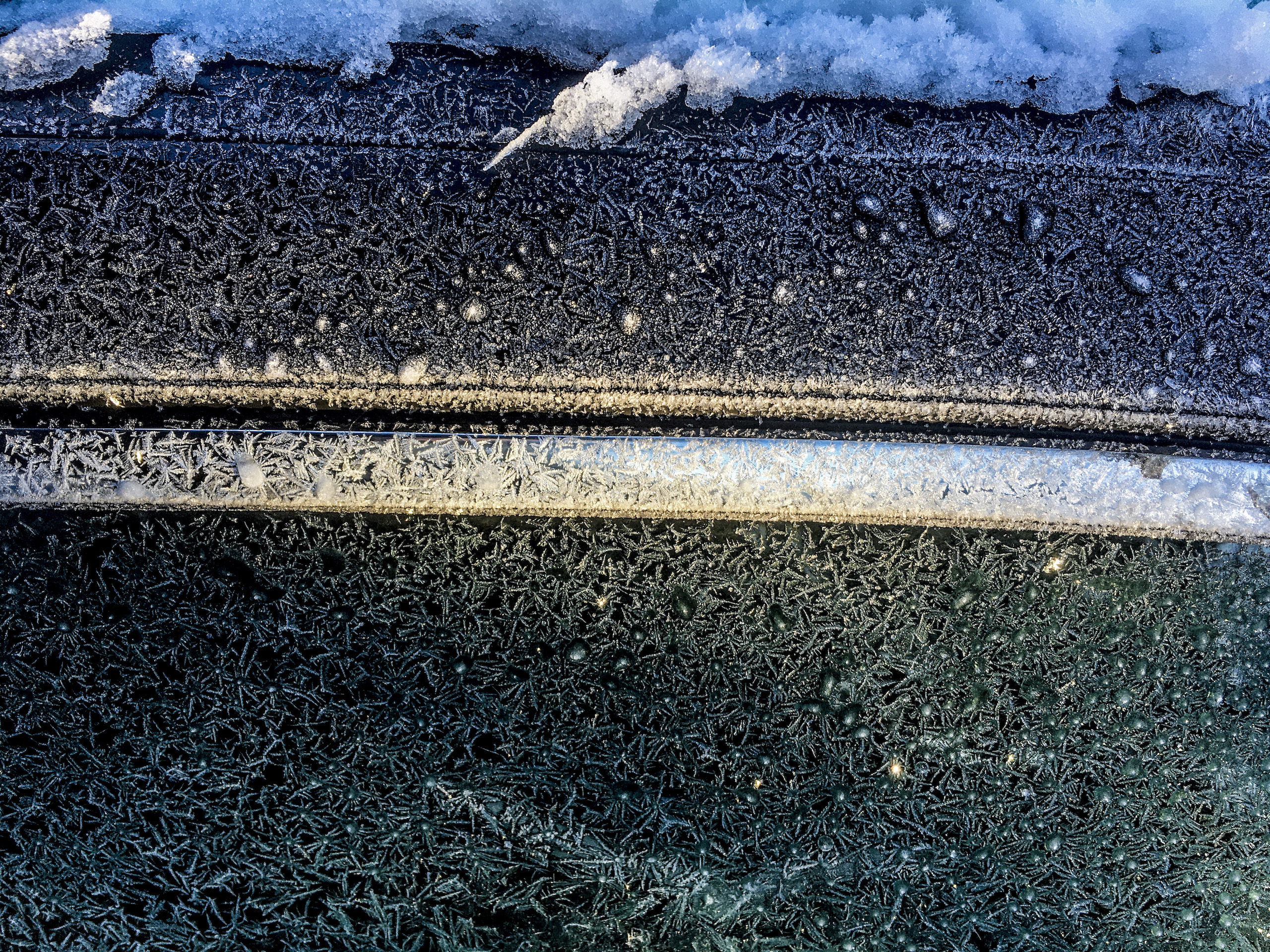 Die Scheiben eines BMW sind zugefroren von schönen Frostblumen – FOTO MAU – Still Life